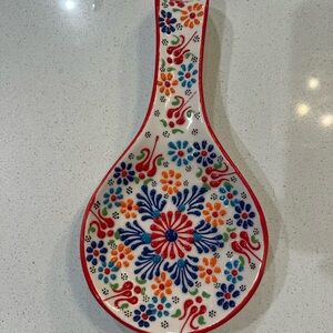 World Market Turkish Artisan Floral Hand Painted Hand Made Spoon Rest Colorful